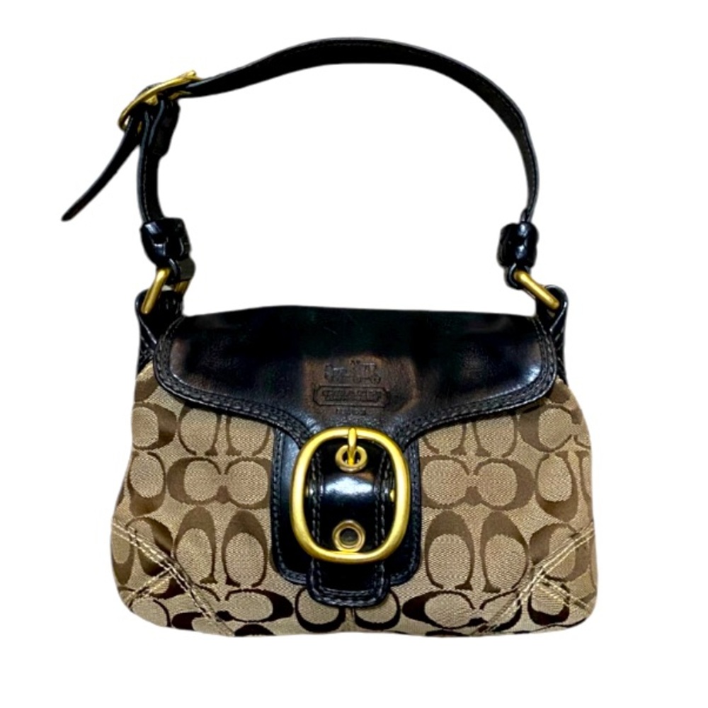 Coach Brown and Black Signature Shoulder Bag